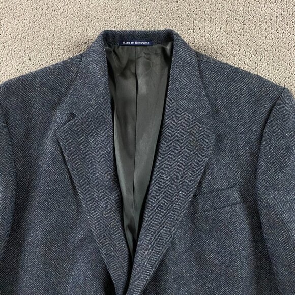 Lands' End Lambs Wool Herringbone Tweed Blazer Sport Coat Men's 40R Blue Gray - Picture 2 of 15